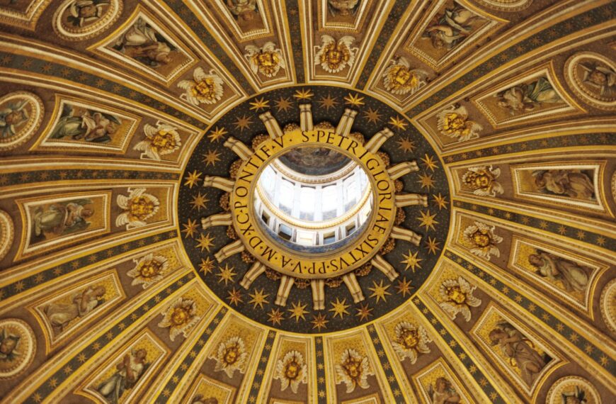 gold interior design on ceiling of st peters basilica