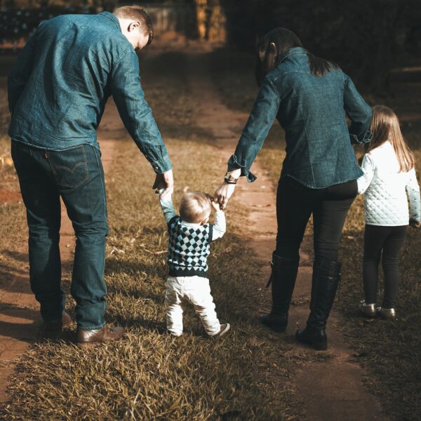 family walking on path