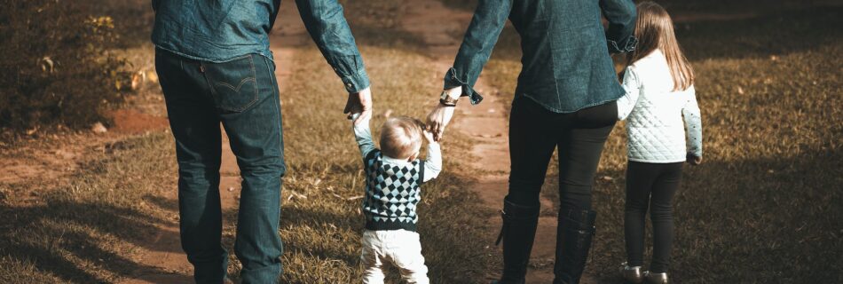 family walking on path
