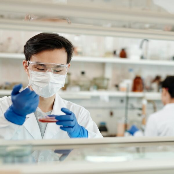 man doing a sample test in the laboratory