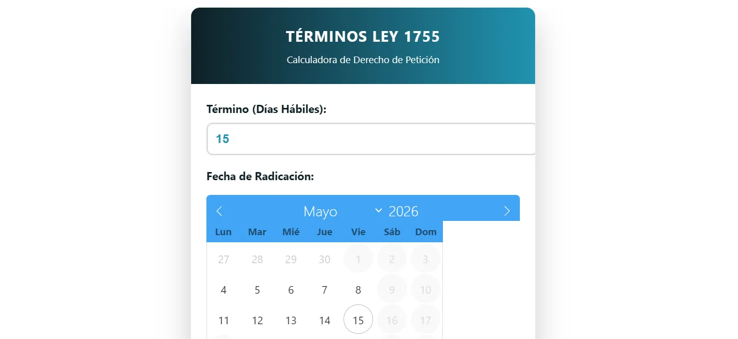 Calculadora de Términos Derecho de Petición Colombia | Ley 1755